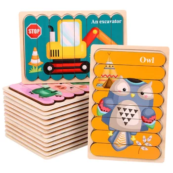1 ks Drevených Montessori Hračka Cartoon detské Puzzle Rodič-dieťa Interakcie Hra Raného Vzdelávania Hračky Pre malé Deti