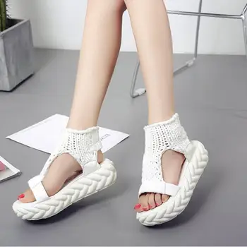2018 Lete Ženy, Silné Päty Sandále Na Platforme Dámy Topánky Ručne Tkané Sexy Ploché Zapatos Mujer Sandalias