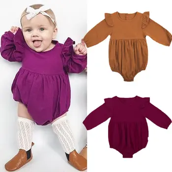 2019 Jeseň Batoľa Detský Baby Romper Dievča Motýľ Rukáv Romper Oblečenie Jumpsuit 0-3Y Fialová&Orange Jeden Kus deti oblečenie