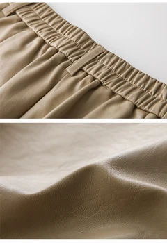 2020 módne PU kožené nohavice žena Capris polovica dĺžky Sping nosenie elastický pás voľné zelená čierna khaki Capris faux kožené nohavice