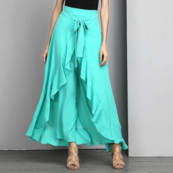 2020 Módy S-5XL Hakama Výška Pása Volánikmi Čipky Elegantné Pevné Dlhé Sukne pre Ženy Boutique Ženy Oblečenie Bežné A-Line