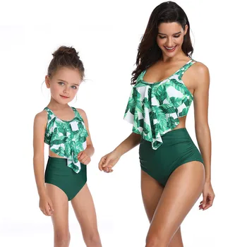 2020 Nové Rodič-dieťa Plavky Matka, Dcéra Plavky Ženy Dievča Listy Vzor Bikini Set Rodiny Zodpovedajúce Oblečenie