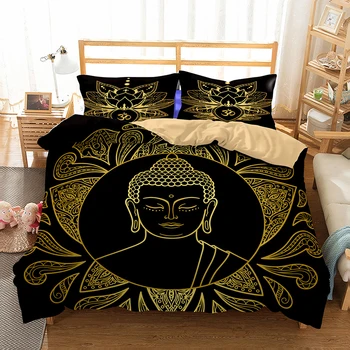 3D Buddha posteľná bielizeň Set Print Zlaté Perinu Dvojité Vankúše Prípade Domova Posteľná bielizeň Cubrecama Jogo De Cama Kráľovná