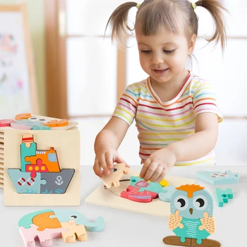 3D puzzle drevená detská hračka macaron zvierat puzzle Montessori montáž začiatku vzdelávania, vzdelávacie hračky pre deti, dojčenská dieťa