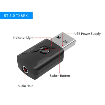 4 v 1 USB Bezdrôtový Prijímač Vysielača Bluetooth V5.0 Audio Hudbu Stereo adaptér Dongle pre Windows 7/8/10 / XP, Linux PC