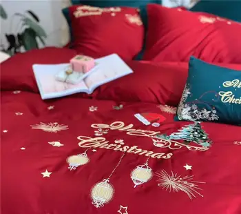 40 Egyptskej bavlny Červená Vianočné Vyšívanie 4/7pcs posteľná bielizeň nastaviť Perinu Posteľ list/Bielizeň, obliečky na Vankúše deti Vianočné darčeky
