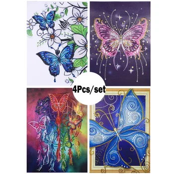 4Pcs DIY Rastlina, Kvet, Motýľ, Pobočka Diamond Výšivky Špeciálne Tvarované Diamond Vyšívanie, Maľovanie Drahokamu Crystal Maľovanie