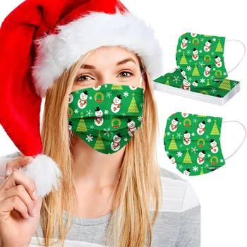 50 Ks Zmiešané Farby Balenie Vianočné Vzor Tlač Dospelých Jednorazové Strmeň Masky Non-tkané Taveniny Fúkané 3-layer Mask
