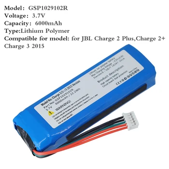 6000mah GSP1029102R Batérie Pre JBL Charge 2 Plus, Poplatok 2+, Poplatok 3 Verzia GSP1029102R P763098 Batérie