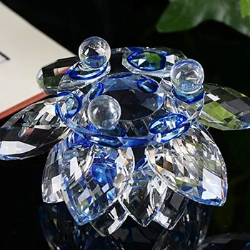 80/100/120/140/200 mm 1pcs Modrá Farba Crystal, Lotosový Kvet Paperweight Pre Feng Shui Domova Office Zbierky
