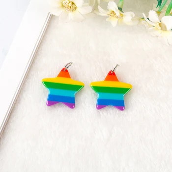 8pcs Roztomilý FlatBack Živice Cabochons Rainbow pruhy Srdce a hviezda Remesiel pre Šperky DIY Dekorácie