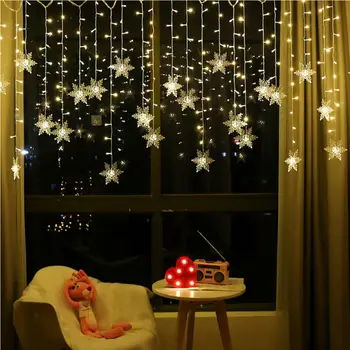 96 LED Snowflake Fairy String Záves Okna Svetlá Ligotať sa Vianoce, Vianoce, Výzdoba