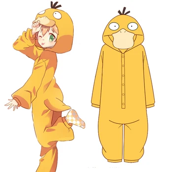 Anime Pocket Monster Psyduck Cosplay Kostýmy Flanelové Pyžamo Teplé Sleepwear Onesies Dospelých Unisex Strany Kombinézach