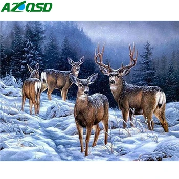 AZQSD Diamond Maľovanie Jeleň Mozaiky Vyšívanie Diamond Výšivky Zvierat Snehu Kamienkami Domova Darček Ručné Remeslá
