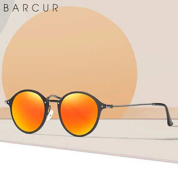 BARCUR Luxusné Retro Hliníka, Horčíka Retro slnečné Okuliare Pre Mužov Polarizované Okrúhle Slnečné Okuliare Ženy Okuliare Oculos De Sol