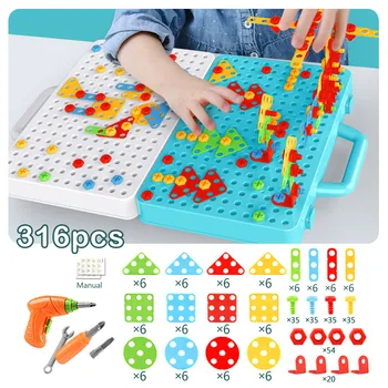 Besegad 470PCS 2D 3D Elektrickú Vŕtačku Puzzle Pegboard Stavebné Bloky Hry Vzdelávacie Hračky pre Deti Narodeniny Vianočný Darček