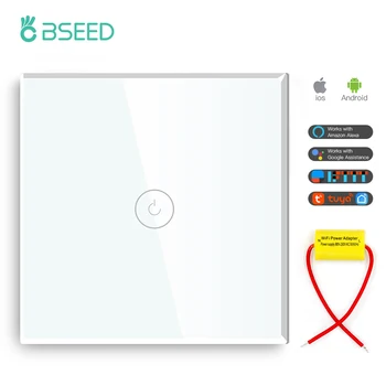 BSEED 1/2/3 Gang Wifi Jeden Prepínač Live Wire s Adaptérom Biela Smart Touch Prepnutie Podsvietenia