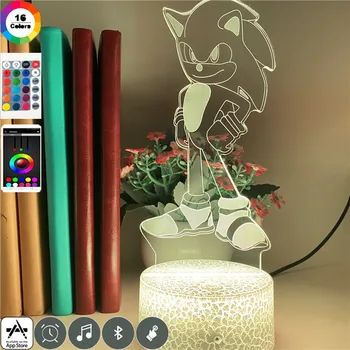 Chytrý Telefón Ovládať Sonic The Hedgehog 3D Akrylové LED Nočné Svetlo Touch USB LED Detí Zmena Farby Hra Sleeping stolná Lampa