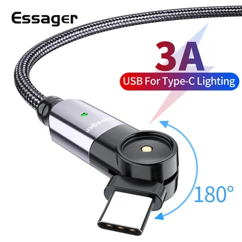 Essager 180 Otočiť Typ C Kábel 3A LED USB C Rýchle Nabíjanie Kábel Drôt, Kábel Typ-C Nabíjačku Mobilného Telefónu Otočiť USB Kábel Typu C