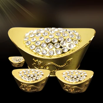 Feng Shui Maskot Kryštál Diamantu Gold Ingot Kovové Remesiel Čínsky Drak Phoenix Sľubný Šťastie, Peniaze, Domáce Dekorácie Príslu