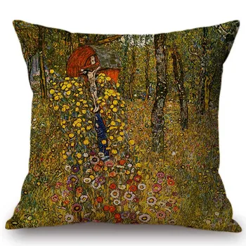 Green Farm Scenérie Gustav Klimt Olejomaľba Dekorácie Umenie Hodiť Vankúš Na Gauč Pastoračnej Kvety Bielizeň Vankúš Prípade