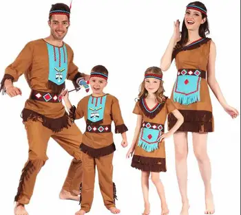 Hot predaj Deti role-playing fancy dospelých módne Halloween Cosplay Oblečenie indiáni karneval party Hunter Rodič dieťaťa oblečenie