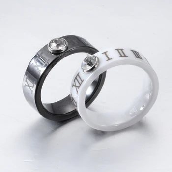 Hot Predaj Keramických Rímske Čísla Šperky Prstene Pre Ženy Nehrdzavejúcej ocele Svadobné Kapela Kolo Black Prst Prsteň Engrave k Dispozícii