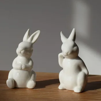 Keramické Roztomilý Pure White Rabbit, Porcelánové Figúrky Tabuľka Domáce Dekorácie Čína Darček Moderná Socha Ručne vyrobeného nábytku DHYY05
