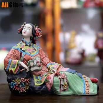 Klasické Dámske Jarné Maľované Remeselné Umenie Obrázok Socha Keramické Starožitné Čínska Porcelánová Figúrka Domáce Dekorácie