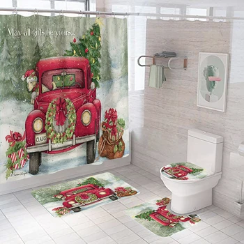 Kúpeľňa Vaňa Sprchový Záves Záves Príslušenstvo Nepremokavé Polyesterové Plesne Dôkaz Veselé Vianoce Auto Sprchový Záves S 12 Háčiky