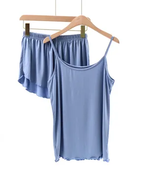 Letné Košieľka Pyžamo Šortky pre Ženy, Plus Veľkosť Letné oblečenie pre voľný čas Voľné Mäkké Modálne Pyžamo Domáce Oblečenie 2 Dielna Sada Sleepwear