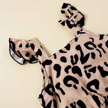 Letný detský Leopard Farby bez Rukávov Kolo Krku Plodín Top Elastický Pás Bowknot Dlhé Nohavice Dievčatá Oblečenie 1-4Y