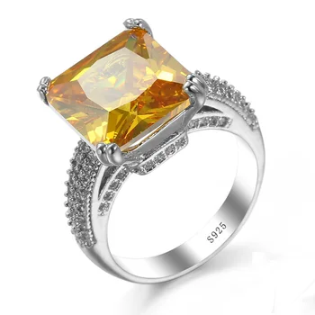 Luxusné Princezná Rez AAAAA Žltá veľké CZ pevné 925 sterling silver Ring s Micro Spevnené Jasné, Zirkón Ženy Zásnubné Prstene