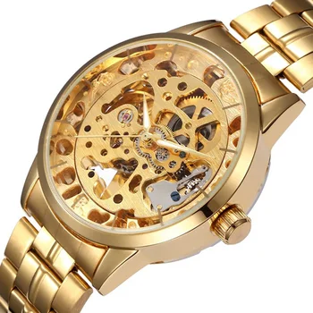 Muži Zlato Mechanické Hodinky Módne Kostra Automatickom vietor Hodinky Mužov Luxusné Obchodné náramkové hodinky Relogio Masculino