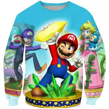 Najnovšie Harajuku Klasické hry Super Mario dieťa Chlapcov a dievčat okolo Krku Tlač pulóver Super Smash Bros 3D hip hop streetwear