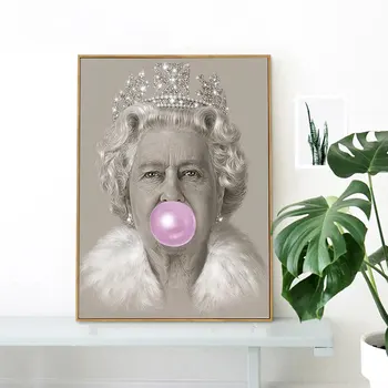 Nordic Plagát Obrázok Plátno na Maľovanie Bubblegum Kráľovná Wall Art Print Elizabeth II obrazov na Stenu Pre Obývacia Izba Moderného Domova