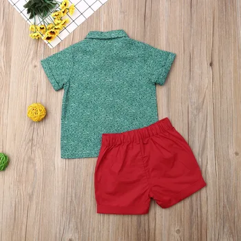 Pán Deti Baby Boy Šaty Nastaviť Oblečenie Vianoce Batoľa Bowtie Krátky Rukáv, Zelená Tričko Topy Červené Šortky Oblečenie Formálne 2ks
