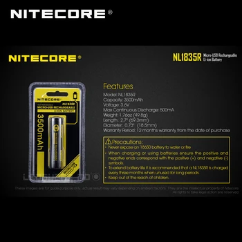 Pôvodné Nitecore NL1835R 3500mAh 18650 Micro-USB Nabíjateľná Li-ion Batéria s Nabíjací Port