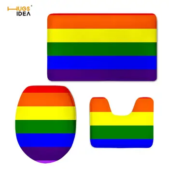 Rainbow Wc Sedadlo, Kryt Koberce Nastaviť Farebné Pride Prúžok Tlače Kúpeľňa Non-Slip Mat Oslňujúci Koberce, Wc Veko Chráni Kryt