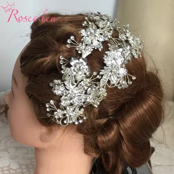 Romantický Strieborná Farba Drahokamu Crystal Nevesta Hairband Kvet, List hlavový most Tiaras Svadobné Vlasy, Šperky, Doplnky RE3266
