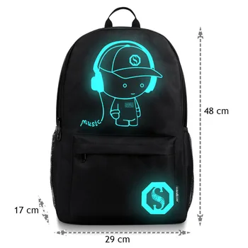 Senkey Svetelný Nočné Osvetlenie USB nabíjanie aktovka chlapec dievča dospievajúcich tínedžerov Cartoon batoh do školy taška Študent knihy taška