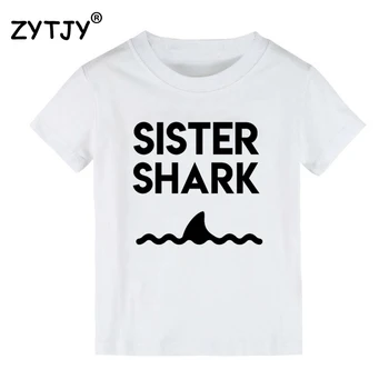 Sestra Shark Tlač Deti tshirt Dievča tričko Pre Deti Batoľa Oblečenie Zábavné Tumblr Top Tees CZ-124