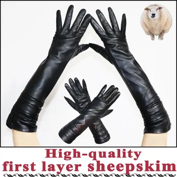 V polovici dĺžky kožené rukavice dámske rukavice z ovčej dlhej zime teplé plus velvet hrubé módne ovčej rukávy rameno rukávy
