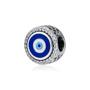 Vhodné Pre Charms Náramky Ženy Striebro 925 Šperky Zlé Oči Crystal Korálky pre Šperky, ktoré Jasne CZ & Zmiešané Modré Smalt Farba