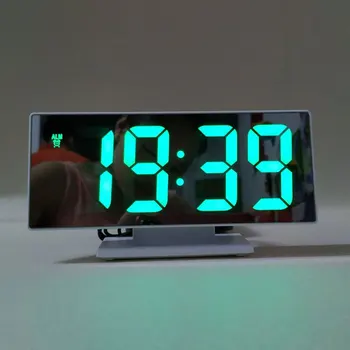 Zrkadlo LED Budík Despertador Multifunkčné Spánok Zobrazenie Času Noc LCD Svetlo Tabuľka Desktop Reloj USB Kábel