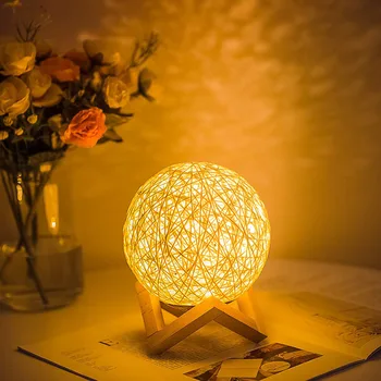 15 CM Stmievateľné Ratan Loptu Nočný Stolík Lampa USB Krytý 3D Moon Lampa LED Nigth Svetlo Ideálny Darček pre Deti, Spálne, Obývacia Izba