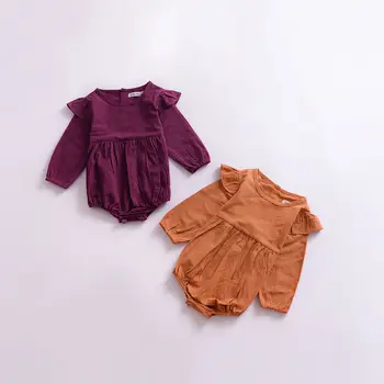 2019 Jeseň Batoľa Detský Baby Romper Dievča Motýľ Rukáv Romper Oblečenie Jumpsuit 0-3Y Fialová&Orange Jeden Kus deti oblečenie