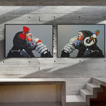 Abstraktnú Olejomaľbu Wall Art Obraz Dekor Slúchadlá Hudbu Opice Plagáty A Vytlačí Plátno Plagát Izba Dekor Domáce Dekorácie