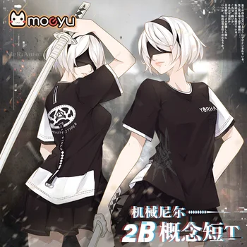 Anime NieR:Automaty 2B Cosplay Kolo Krku Bežné Fashion T-shirt Muži Ženy Letné Bavlnené Krátke Sleeve Tee Topy Študentov