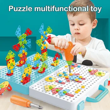 Besegad 470PCS 2D 3D Elektrickú Vŕtačku Puzzle Pegboard Stavebné Bloky Hry Vzdelávacie Hračky pre Deti Narodeniny Vianočný Darček